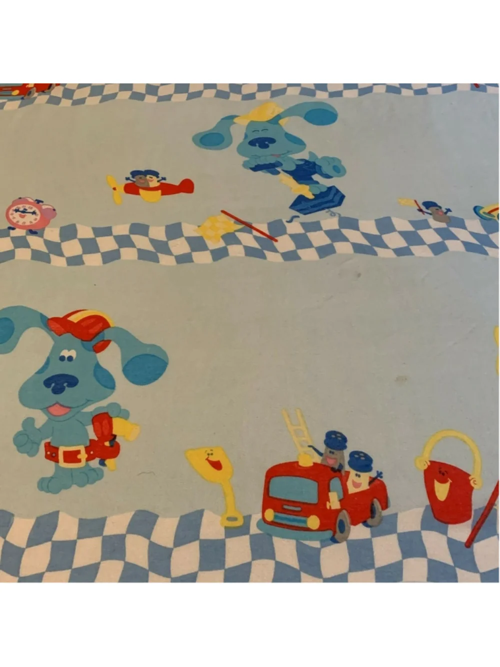 Vintage Blues Clues Twin Size Flat Sheet TV Show Cutter Fabric Quilting